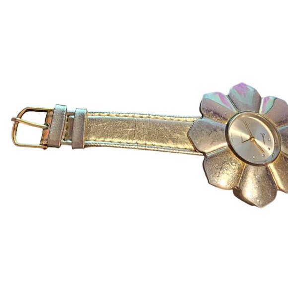 Jasmine Quartz Flower Watch Vintage Genuine Leather Band Gold 8" UNTESTED - Picture 4 of 8